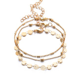Bohemia Alloy Multi-layers Gold Silver Beads Sequins 3 Pieces Set Bracelet For Women Jewelry Foot Chain Anklets Accessories Gift